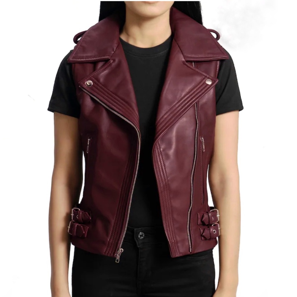 Women's Burgundy Leather Vest